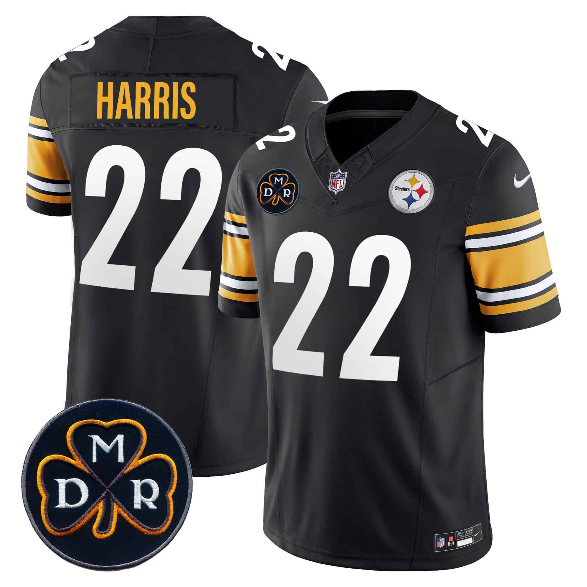 Men Pittsburgh Steelers 22 Harris Black 2024 Nike DMR Patch Vapor Limited NFL Jersey style 3